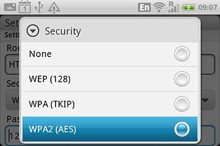 Press the required security setting or None.