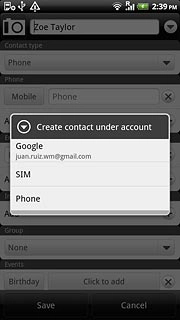 Press the required email account, SIM or Phone.