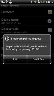 Check that the same access code is displayed on both devices and press Pair.You also need to accept the access code on the other device.The new device is displayed on the list of paired devices.