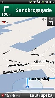 The navigation window with information about your route is displayed.The next turn and the next route detail are displayed at the top of the display.