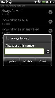 Press Disable.A request to cancel all diverts is sent to the network.