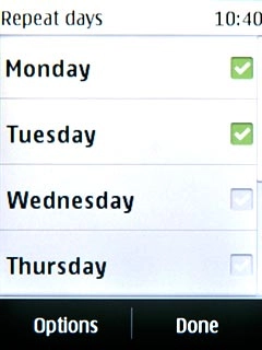 When the box next to a day is ticked (V), the day is selected.