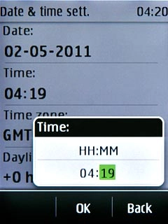 Key in the time and press OK.