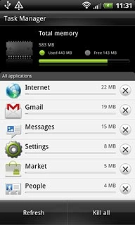 To end an application:Press X next to the required application.
