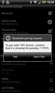 Check that the same access code is displayed on both devices and press Pair.You also need to accept the access code on the other device.The file is sent.