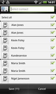 When the box next to a contact is ticked (V), the contact is selected.