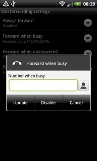 Press Disable.A request to cancel all diverts is sent to the network.Repeat until all diverts have been cancelled.
