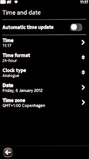 Press the indicator next to Automatic time update.Depending on the current setting, automatic date and time update is turned on or off.