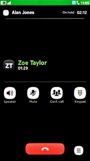 Make sure the call you want to end is active.Press the disconnect icon to end the call.The call on hold is automatically activated.