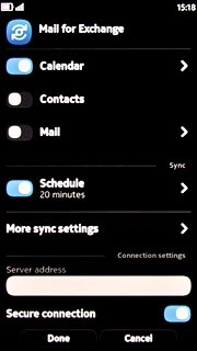 Press the indicator next to Calendar, Contacts or Mail.Depending on the current setting, synchronisation of the data type is turned on or off.