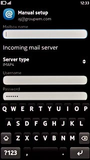 Press the field below Mailbox name and key in a name for your email account (such as Private or Work).