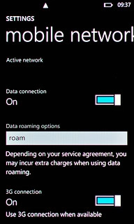 Press the indicator next to 3G connection.Depending on the current setting, the 3G connection is turned on or off.