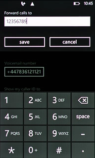 Key in the required number and press save.A request to turn on the setting is sent to the network.