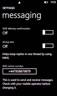 Press the indicator next to SMS delivery confirmation.Depending on the current setting, the function is turned on or off.