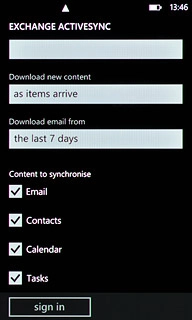 When the box next to the menu item is ticked (V), synchronisation for the required data type is turned on.
