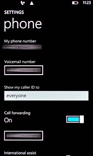 Press the indicator next to Call forwarding to turn off the function.A request to cancel all diverts is sent to the network.