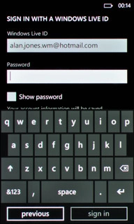 Press the field below Password and key in the password for your Windows Live account.