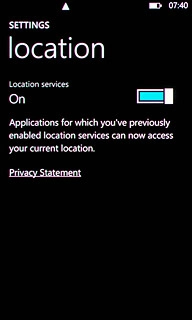 Press the indicator next to Location services.Depending on the current setting, the function is turned on or off.