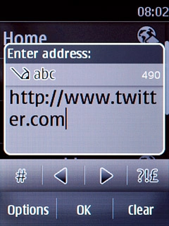Key in http://www.twitter.com and press OK.