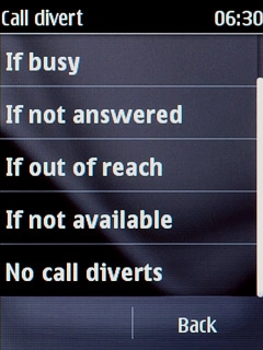 Press No call diverts.A request to cancel all diverts is sent to the network.