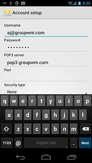 Press the field below POP3 server and key in the name or IP address of your email provider's incoming server.