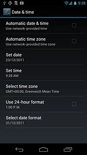 Press Automatic date & time to turn the function on or off.