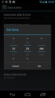 Press hours and minutes and slide your finger up or down to set the time.