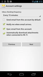 Follow the instructions on the display to select email account settings.Press Next.