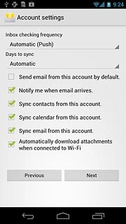 Follow the instructions on the display to select email account settings.Press Next.Please note:Every time your phone connects to the server to synchronise, data charges will apply.