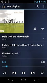 To fast forward or rewind the current audio file:Press anywhere on the display.Press the indicator at the bottom of the display and slide it right or left.