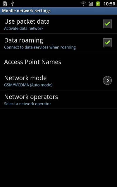 Press Data roaming to turn data roaming on or off.