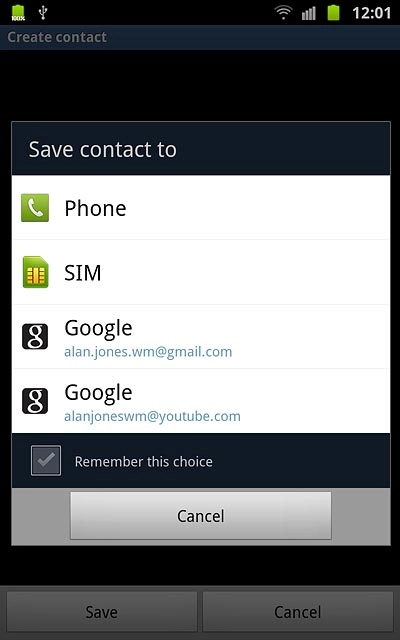 Press Phone, SIM or the required email account.