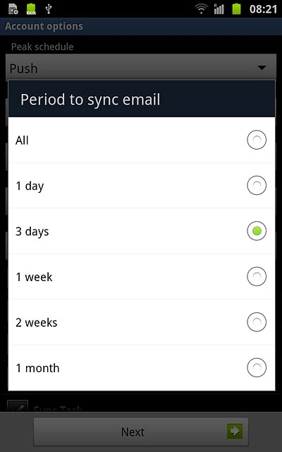 Press the required setting.
