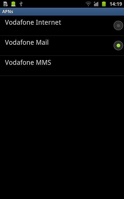 Press the field next to Vodafone Mail to fill in the field.