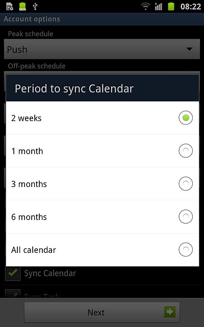 Press the required setting.