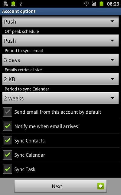 Press Sync Task to turn the function on or off.