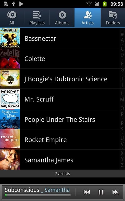 Press the required category at the top of the display.Go to the required audio file or playlist.