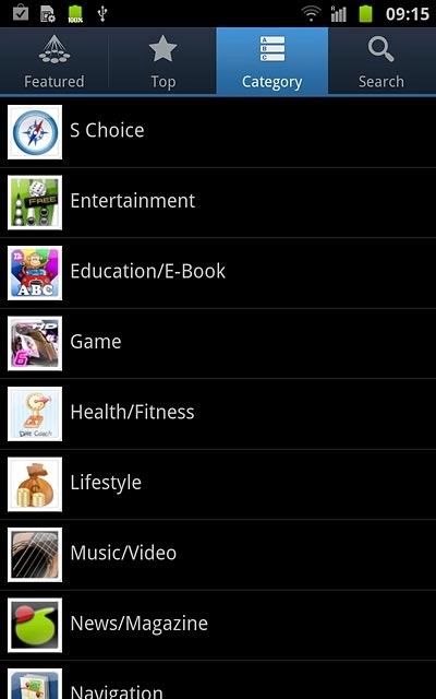To search by category:Press Category at the top of the display.