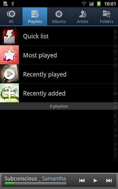 Press Playlists at the top of the display.