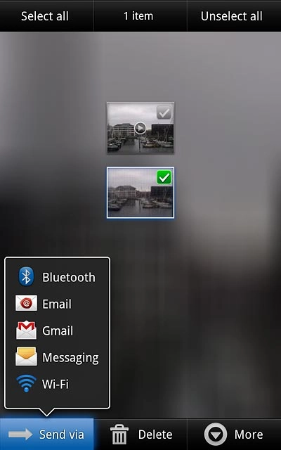 Press Email.An email message containing the picture or video clip is created.Key in the first letters of the required contact.Matching contacts are displayed.