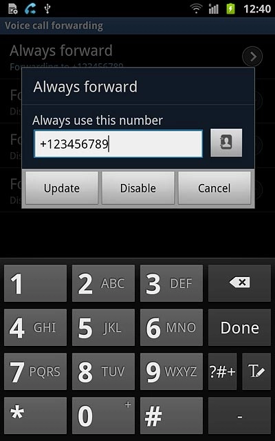 Press Disable.A request to cancel all diverts is sent to the network.Repeat until all diverts have been cancelled.