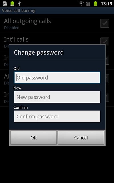 Press Old and key in your current barring password (default is 0000).