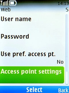 Scroll to Access point settings and press the Navigation key.
