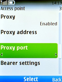 Scroll to Proxy port and press the Navigation key.