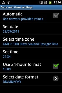Press Automatic to turn automatic date and time update on or off.