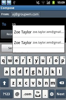 An email message containing the picture or video clip is created.Key in the first letters of the required contact.Matching contacts are displayed.Press the required contact.