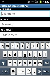 Press the field below User name and key in the username for your email account.