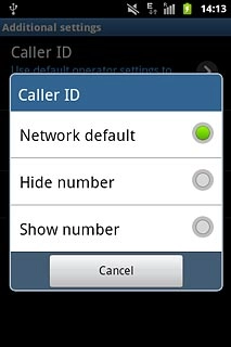 Press Network default, Hide number or Show number.