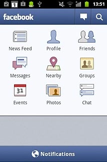 You can now use the application.Please note that Facebook isn't part of the original application package and therefore only a general description is given here.You have a number of options, such as:Write status updatesSend messagesWrite text on WallUpload picturesSelect application settings