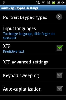 Press XT9 advanced settings.